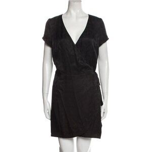 Sézane 'Eve' 100% silk jacquard mini wrap dress, black, 38 -- altered